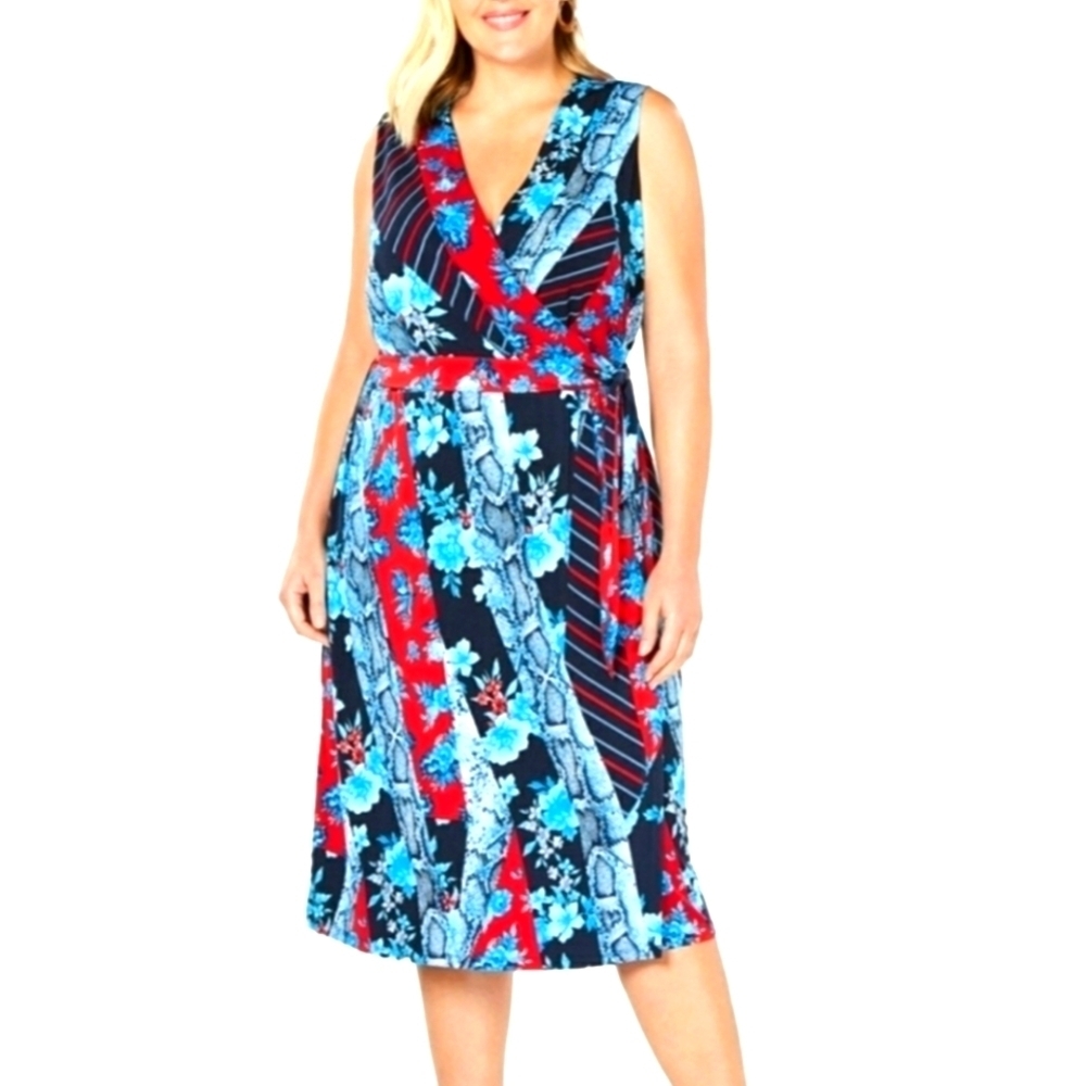 INC PLUS SIZE 0X XL PATCHWORK WRAPβ DRESS SUMMER - Picture 3 of 13